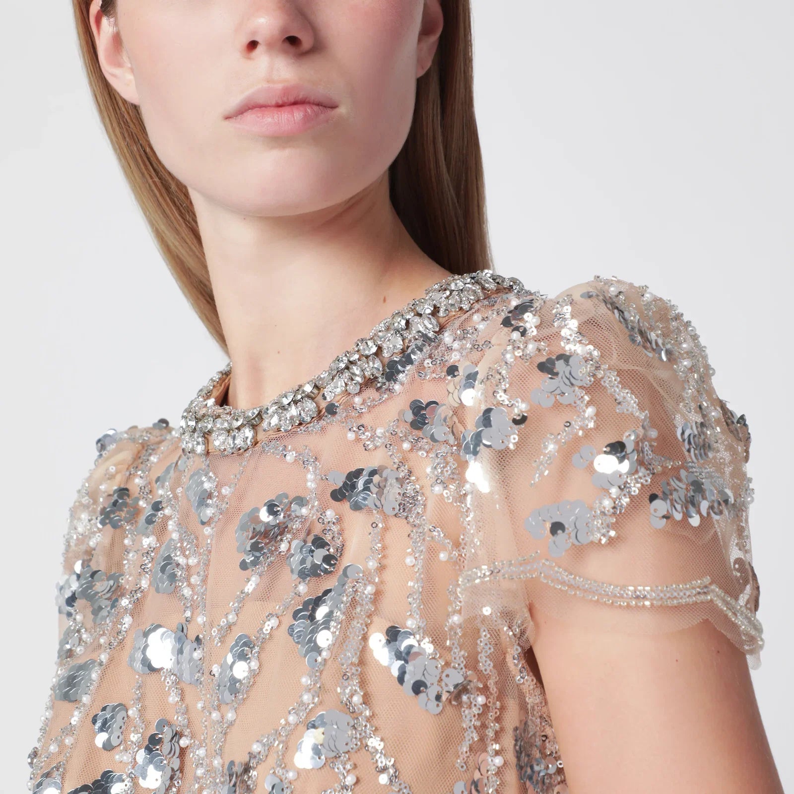 Self-Portrait SELF PORTRAIT Sequin-embellished midi dress in polyester, silver
