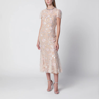 Self-Portrait SELF PORTRAIT Floral sequin midi dress in pink polyester