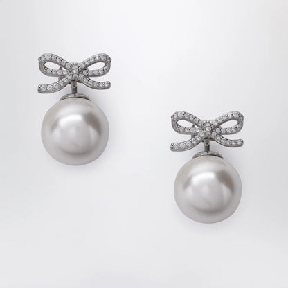 Self-Portrait SELF PORTRAIT Crystal bow and back pearl earrings in silver