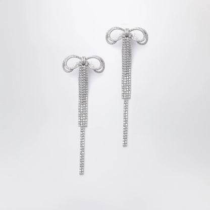 Self-Portrait SELF PORTRAIT Double crystal bow drop earrings in silver-plated brass