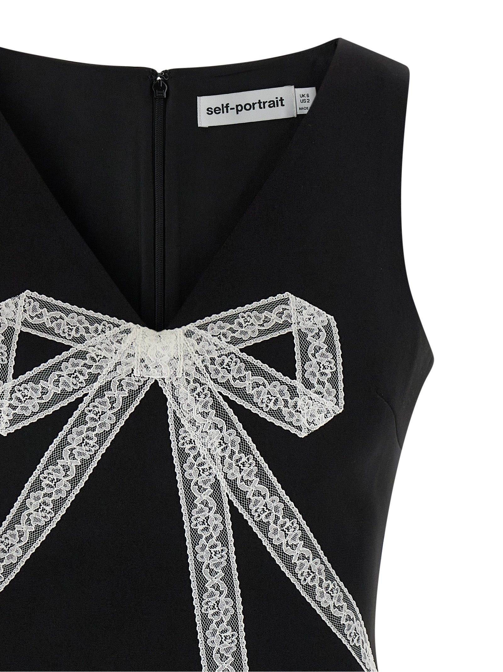 Self-Portrait Black Crêpe Bow Lace Mini Dress