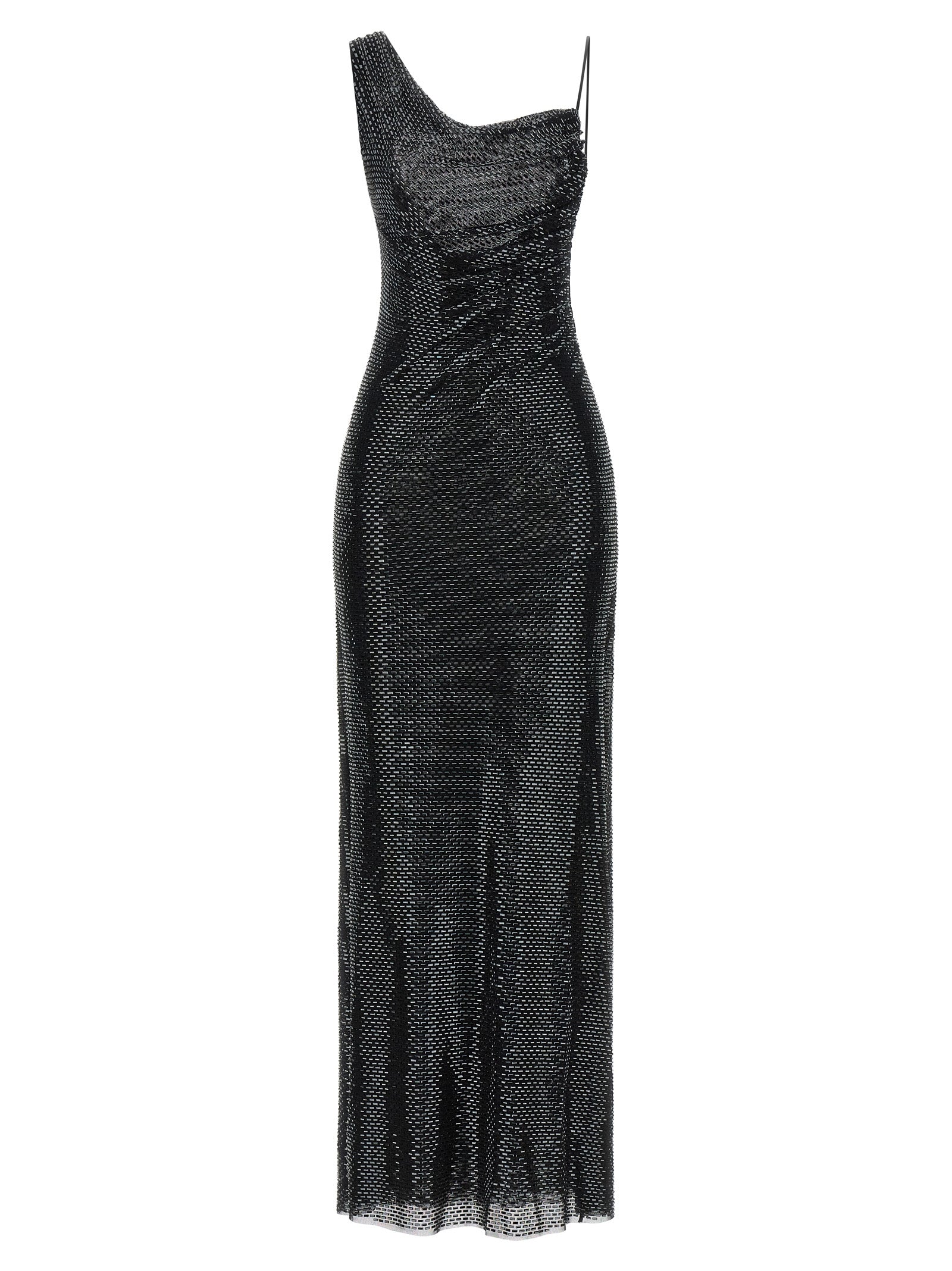 Self-Portrait Black Rhinestone Draped Maxi Dress