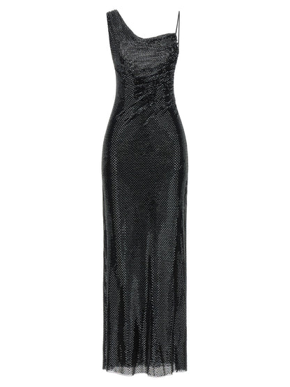Self-Portrait Black Rhinestone Draped Maxi Dress