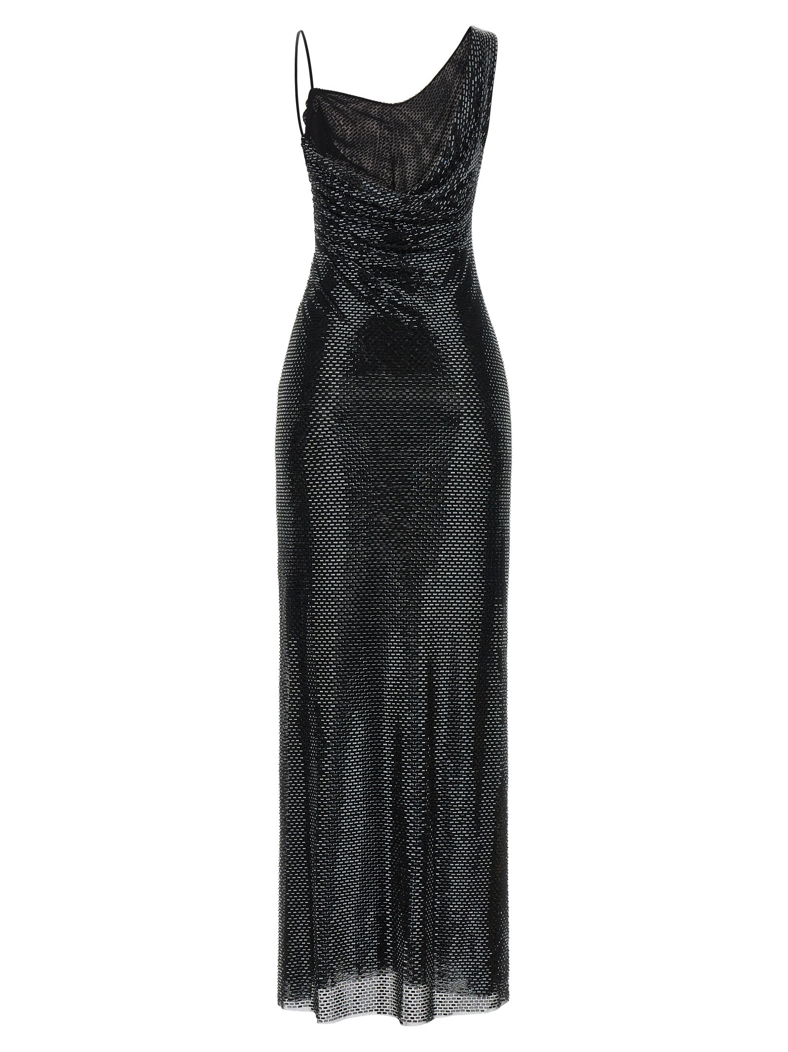 Self-Portrait Black Rhinestone Draped Maxi Dress