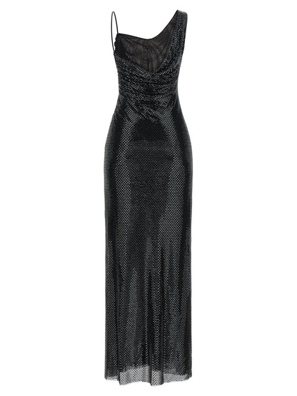 Self-Portrait Black Rhinestone Draped Maxi Dress