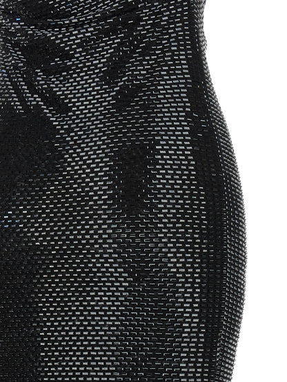 Self-Portrait Black Rhinestone Draped Maxi Dress