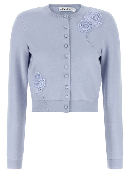 Self-Portrait Blue Flower Knit Cardigan