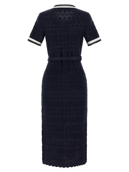Self-Portrait Navy Pointelle Knit Midi Dress