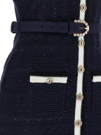 Self-Portrait Navy Pointelle Knit Midi Dress