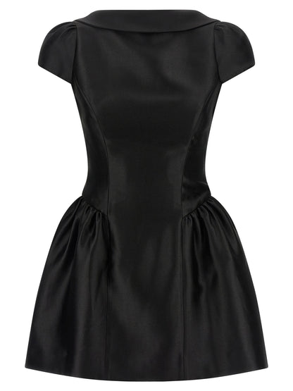 Self-Portrait Black Taffetà Collared Mini Dress