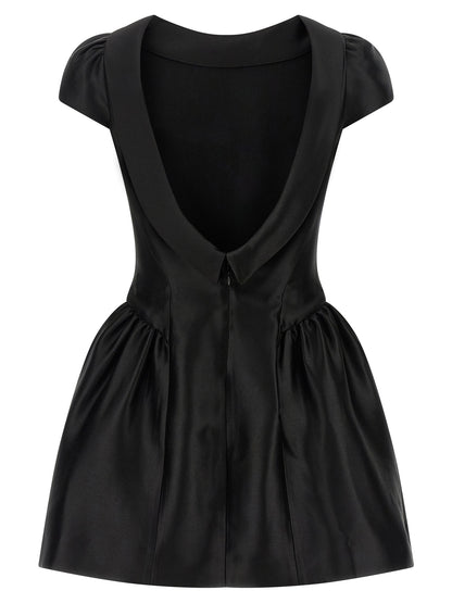 Self-Portrait Black Taffetà Collared Mini Dress