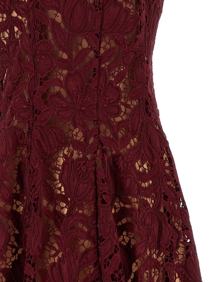 Self-Portrait Burgundy Lace Mini Dress