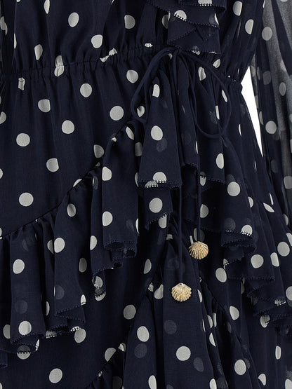 Self-Portrait Polka Dot Georgette Ruffle Maxi Dress