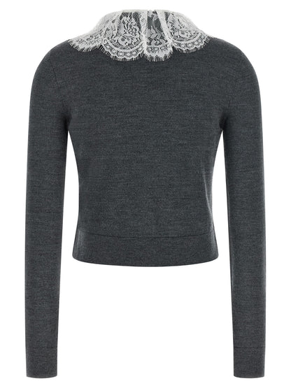 Self-Portrait Grey Lace Collar Knit Cardigan