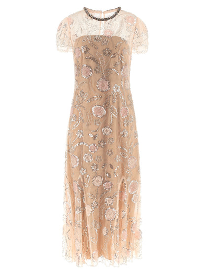 Self-Portrait Pink Flower Sequin Embellished Midi Dress