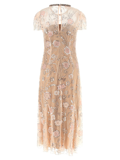 Self-Portrait Pink Flower Sequin Embellished Midi Dress