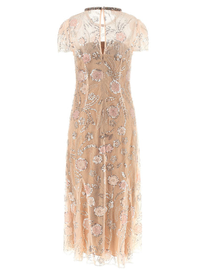 Self-Portrait Pink Flower Sequin Embellished Midi Dress