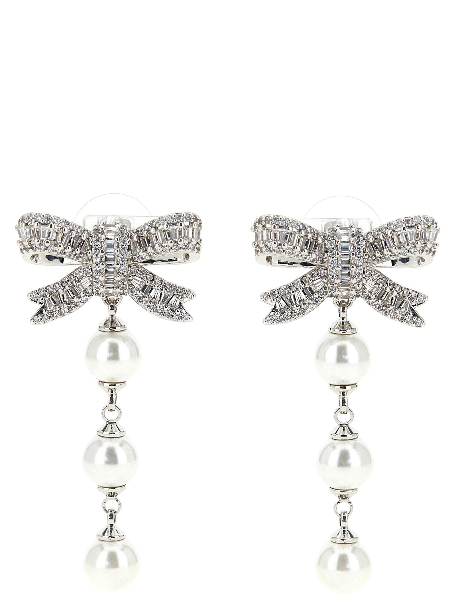 Self-Portrait Crystal Bow Pearl Droplet Earrings
