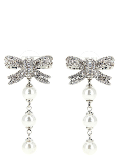 Self-Portrait Crystal Bow Pearl Droplet Earrings