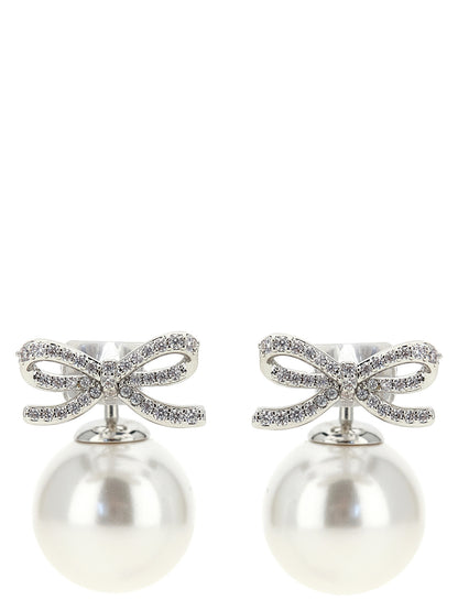 Self-Portrait Crystal Bow Pearl Back Earrings