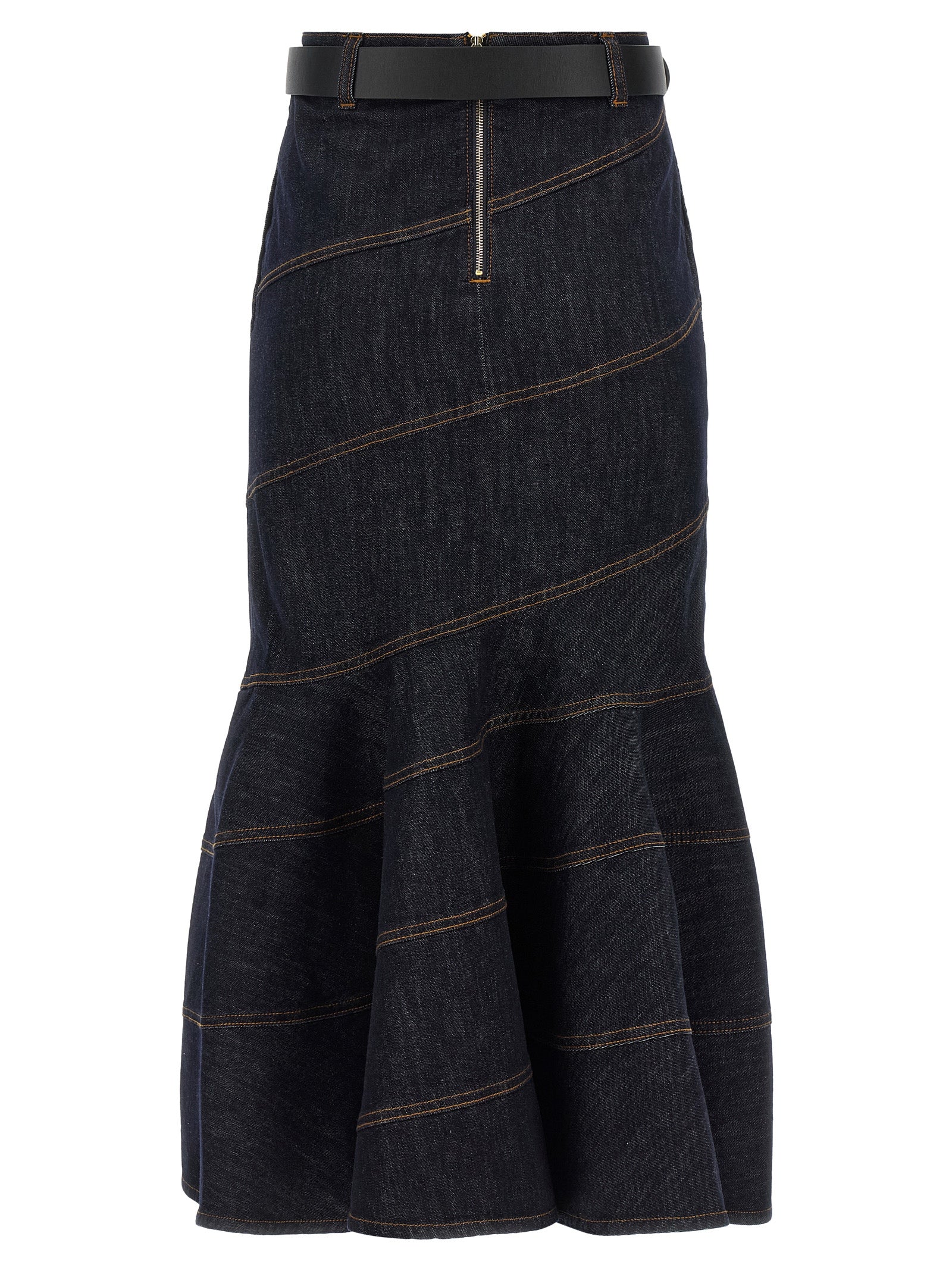 Self-Portrait Indigo Denim Belted Midi Skirt