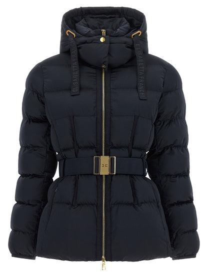 Elisabetta Franchi Belted Down Jacket With Logo Buckle