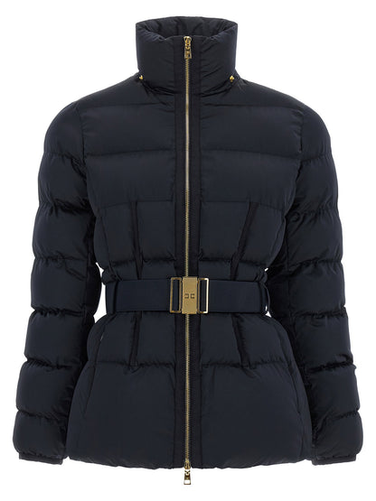 Elisabetta Franchi Belted Down Jacket With Logo Buckle