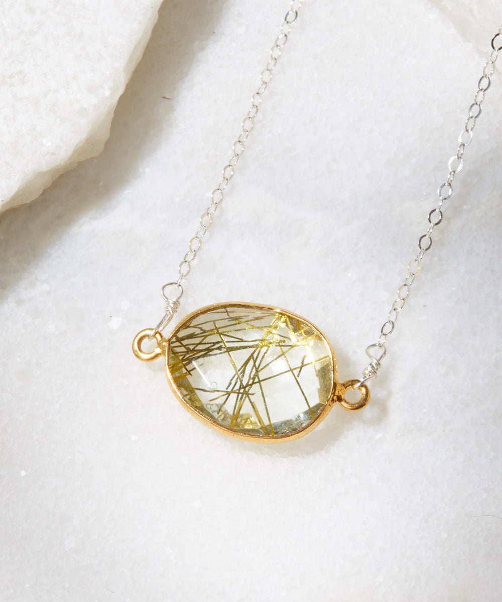 Mrs. Parker Necklace in Gold Rutilated Quartz