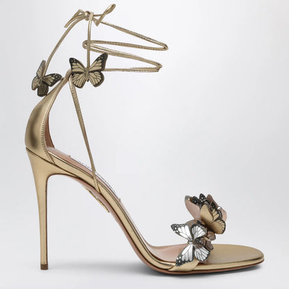 Aquazzura Papillon 105 metallic leather sandals in soft gold