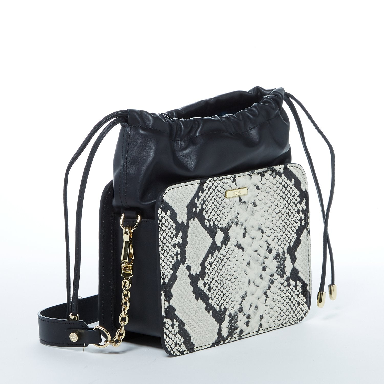 Patricia Black Leather Bucket Bag Snakeskin Design