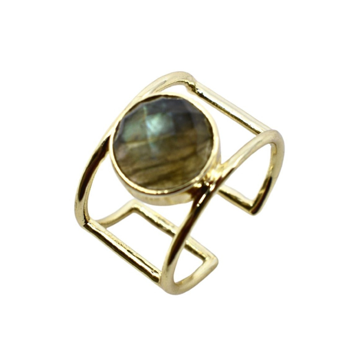 Labradorite Stone with Hollow Wide Band Ring