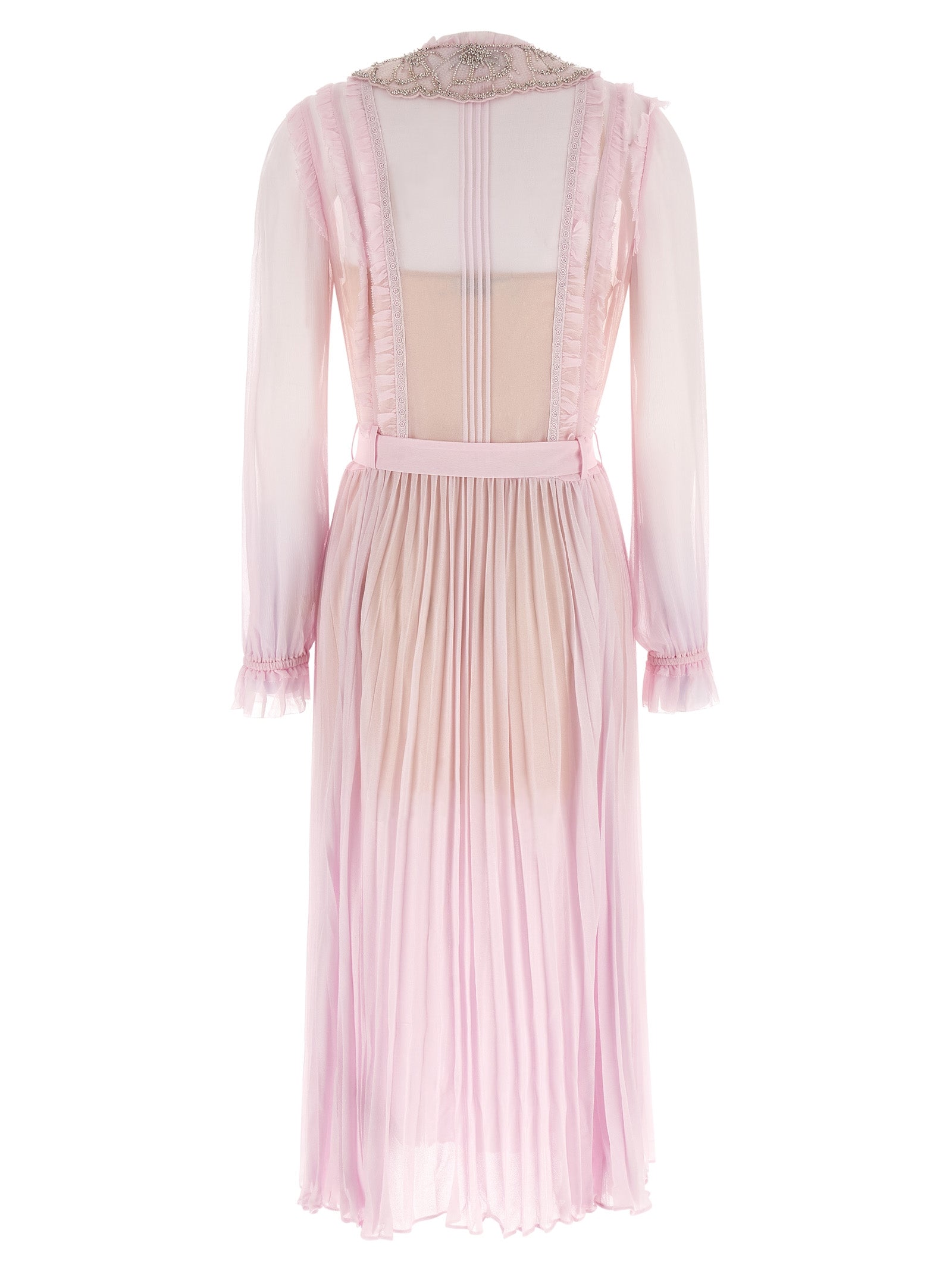 Self-Portrait Pink Pleated Georgette Midi Dresses