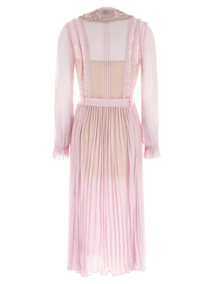 Self-Portrait Pink Pleated Georgette Midi Dresses