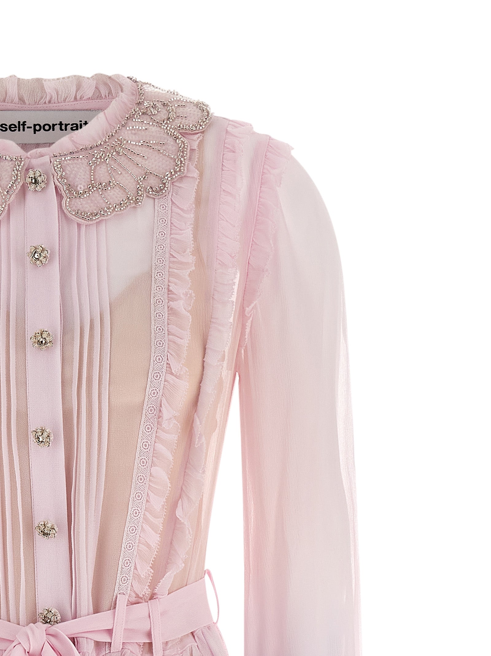 Self-Portrait Pink Pleated Georgette Midi Dresses