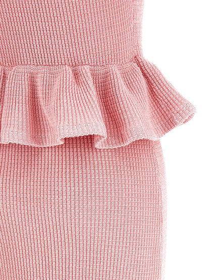 Self-Portrait Pink Peplum Knit Midi Dress