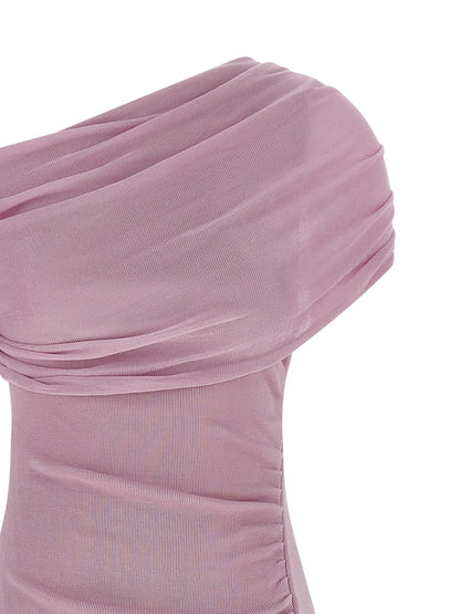 Self-Portrait Pink Cotton Draped Knit Midi Dress