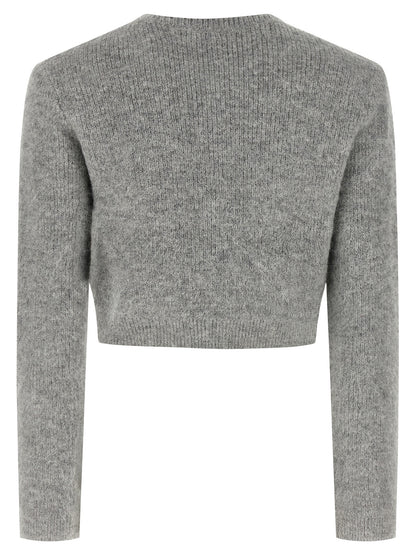 Self-Portrait Grey Fluffy Crystal Trim Cardigan