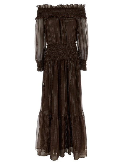 Self-Portrait Brown Georgette Off Shoulder Maxi Dress