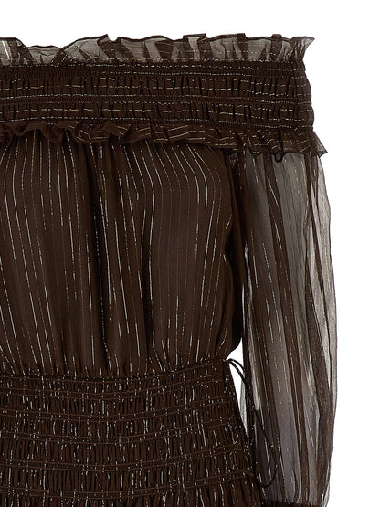 Self-Portrait Brown Georgette Off Shoulder Maxi Dress