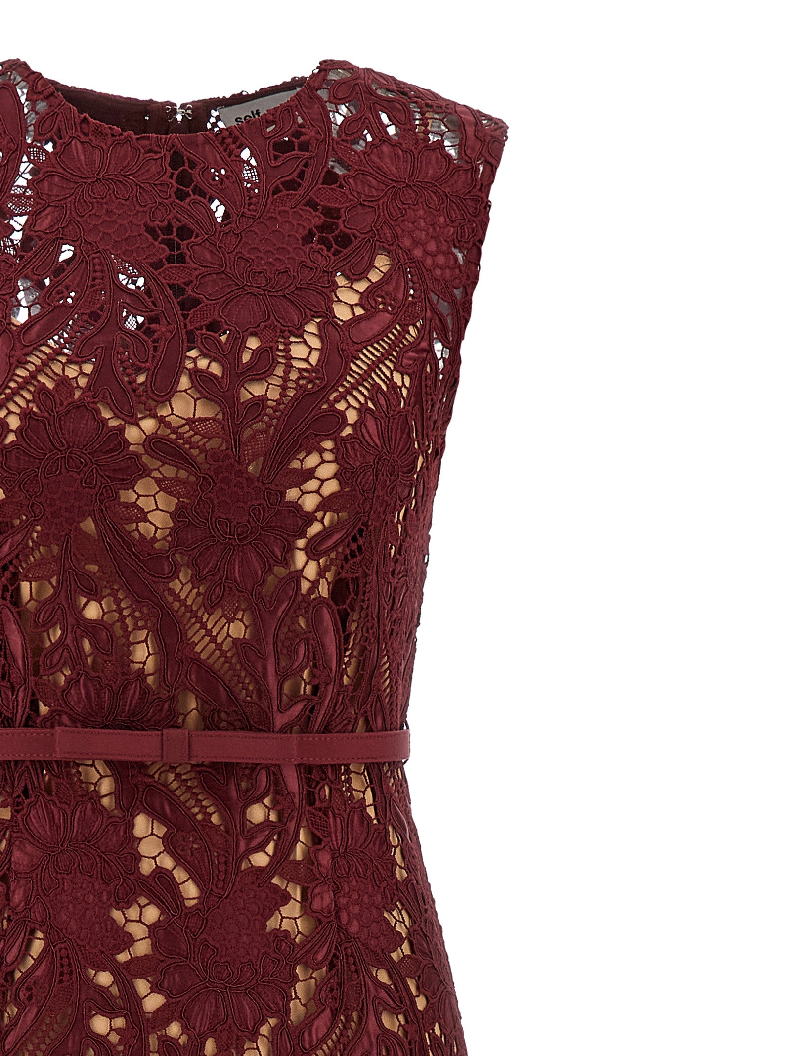 Self-Portrait Burgundy Guipure Lace Midi Dress