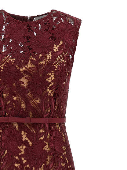 Self-Portrait Burgundy Guipure Lace Midi Dress