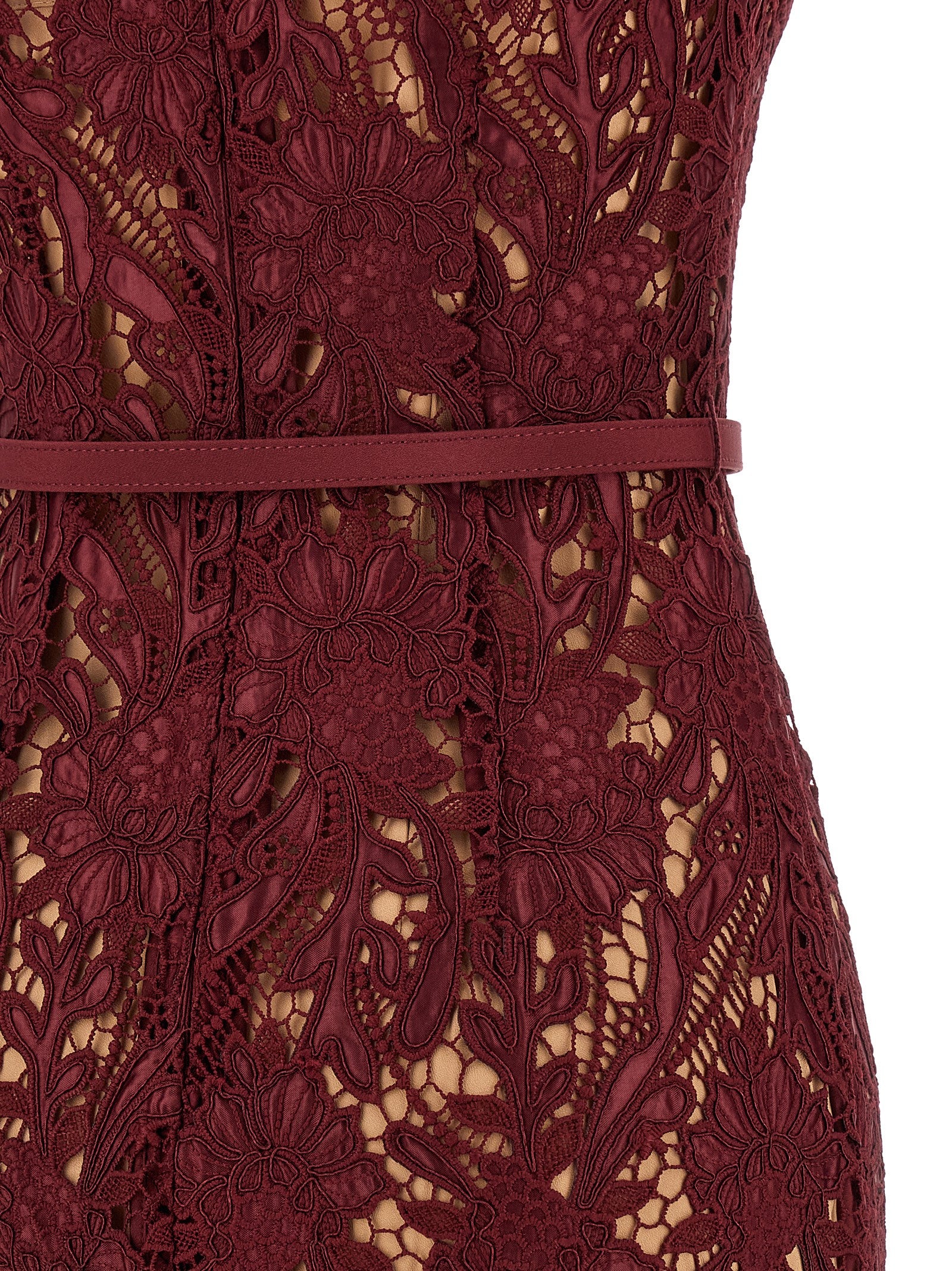 Self-Portrait Burgundy Guipure Lace Midi Dress
