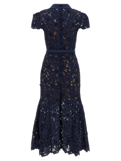 Self-Portrait Navy Guipure Lace Midi Dress