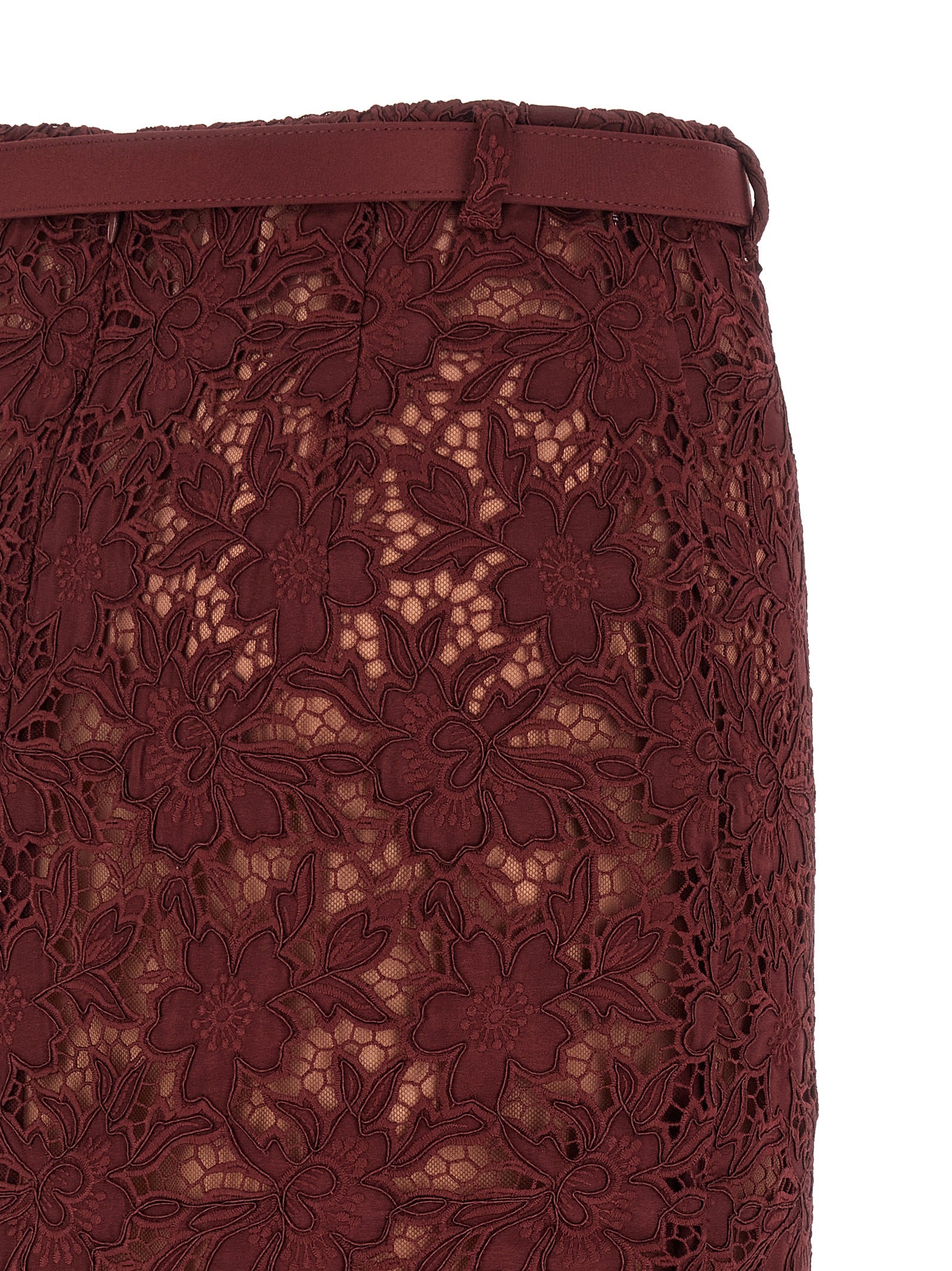Self-Portrait Burgundy Guipure Lace Midi Skirt