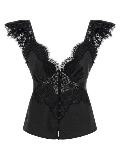 Self-Portrait Black Satin Lace Top
