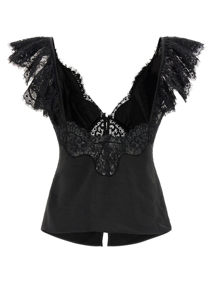 Self-Portrait Black Satin Lace Top