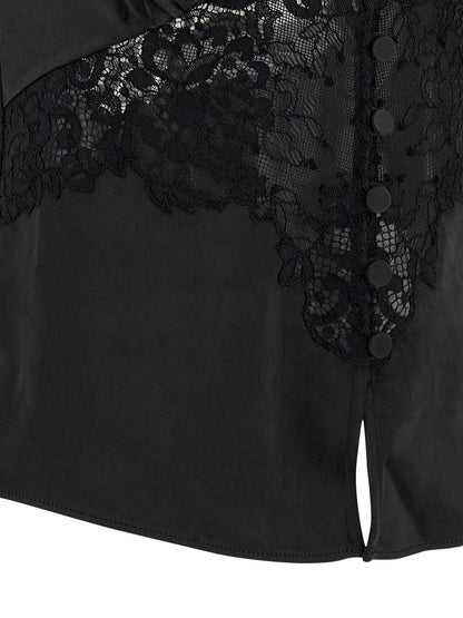 Self-Portrait Black Satin Lace Top