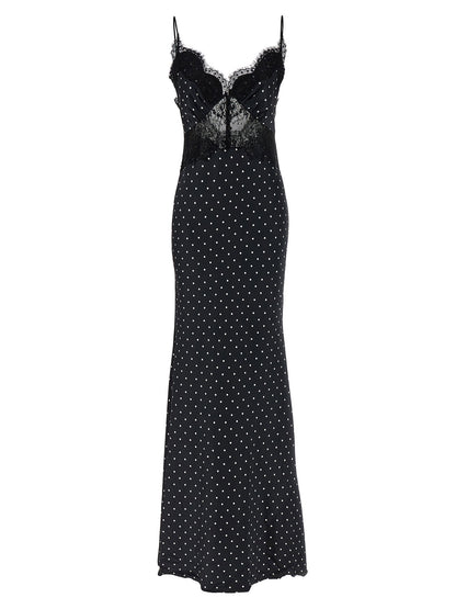 Self-Portrait Polka Dot Satin Lace Maxi Dress