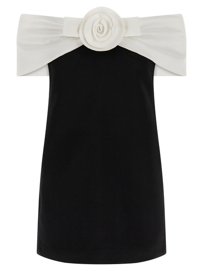 Self-Portrait Black Crêpe Flower Mini Dress