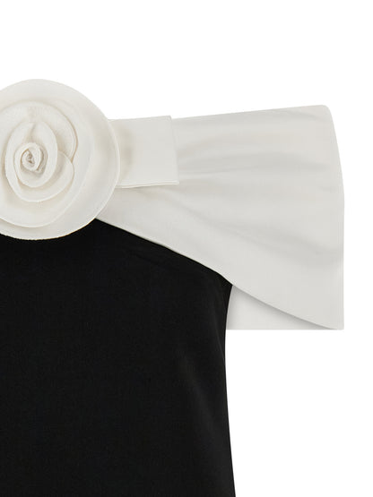 Self-Portrait Black Crêpe Flower Mini Dress